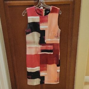 DKNY Pink and Orange Sheath Mini Dress Sleeveless Mock Neck